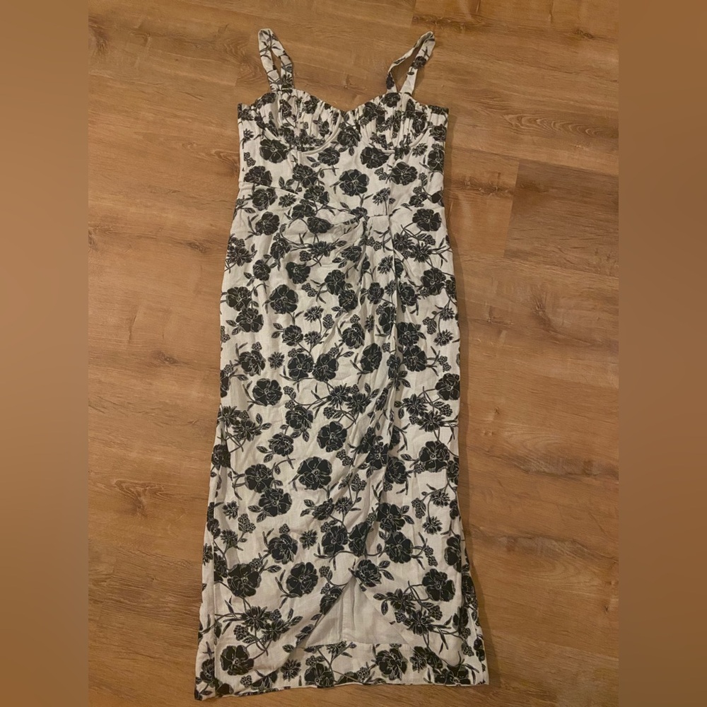 NWT LOFT Dress with Black Floral Pattern on White